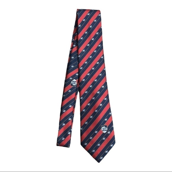 𝅺CHRISTIAN Dior Monsieur Vintage Tie Red Blue Stripe White Horse Print